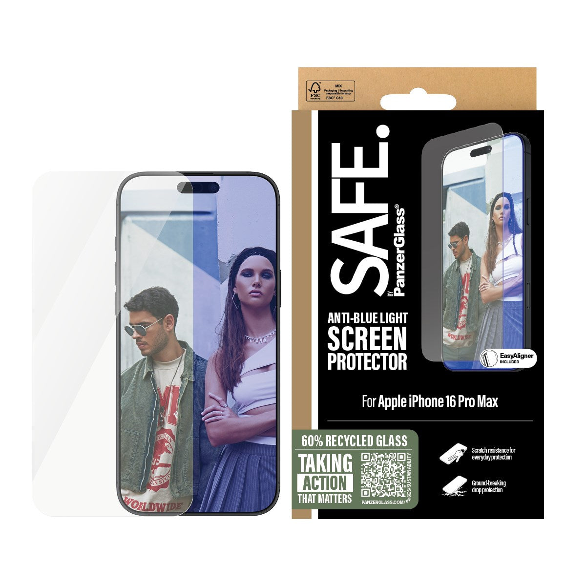 SAFE. by PanzerGlass® Anti-Blue Light Displayschutz iPhone 16 Pro Max | Ultra-Wide Fit